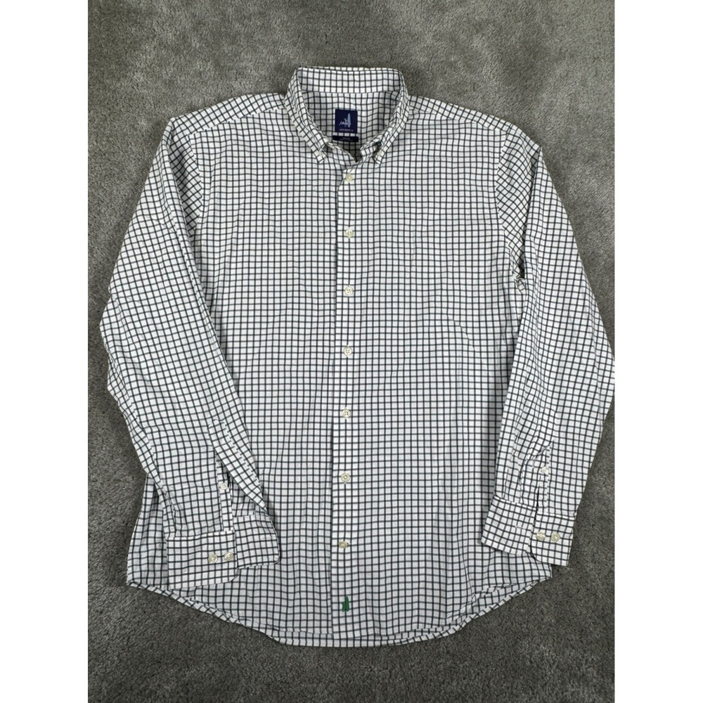 Johnnie-O Mens Medium White Green Tattersall Check Long Sleeve Button Down Shirt
